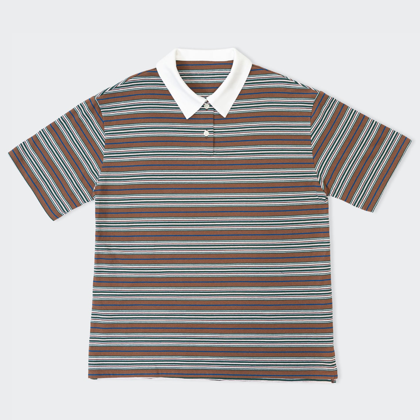 ポロ衿ボーダーロングシャツ