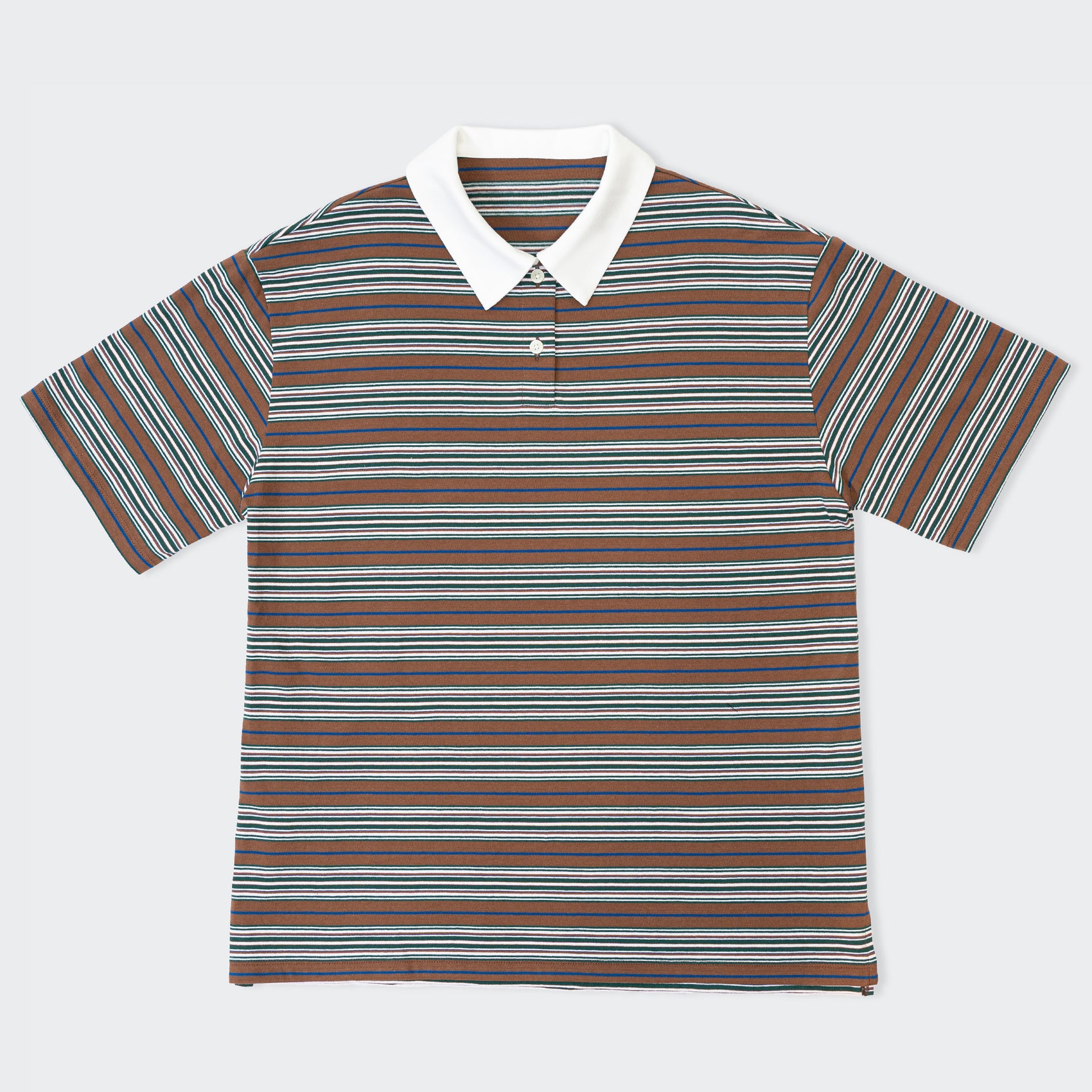 ポロ衿ボーダーロングシャツ