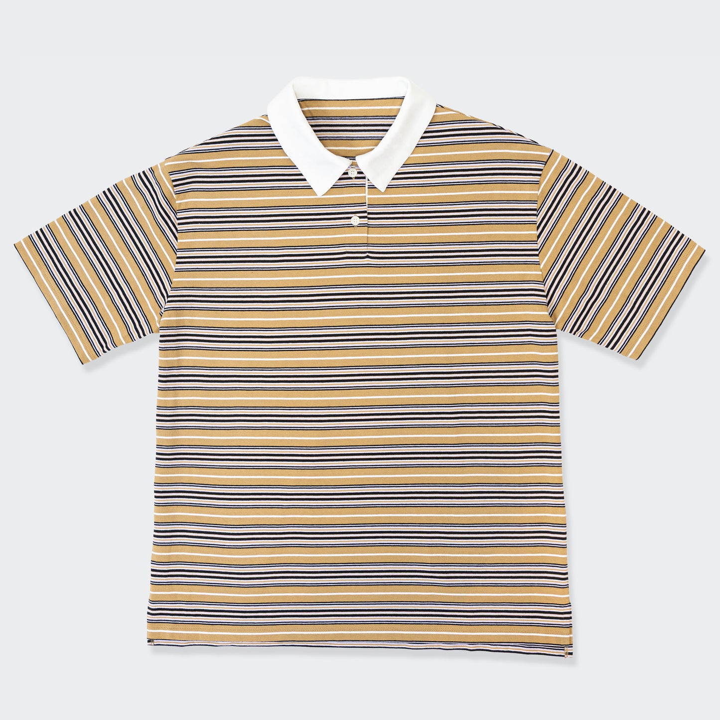 ポロ衿ボーダーロングシャツ