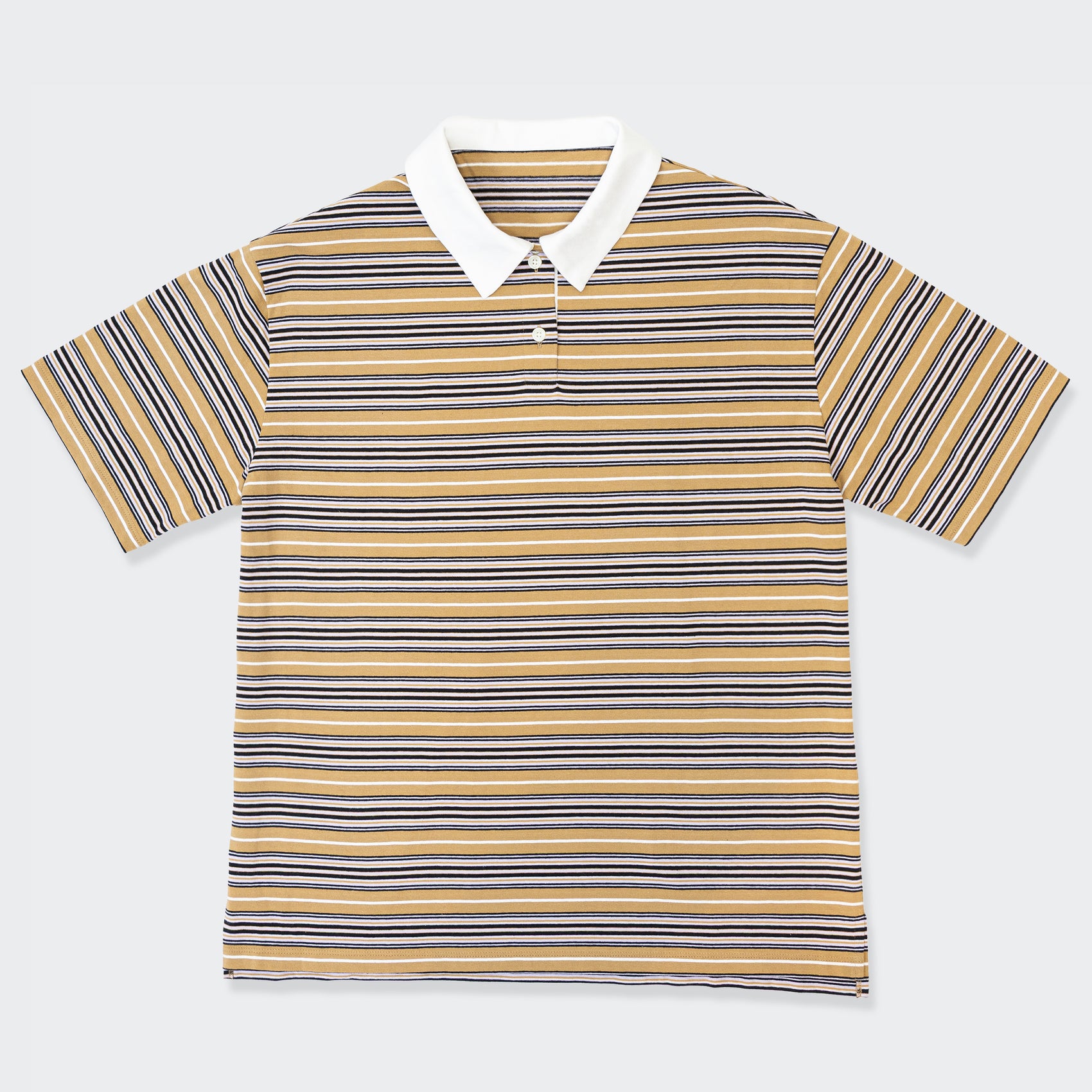 ポロ衿ボーダーロングシャツ