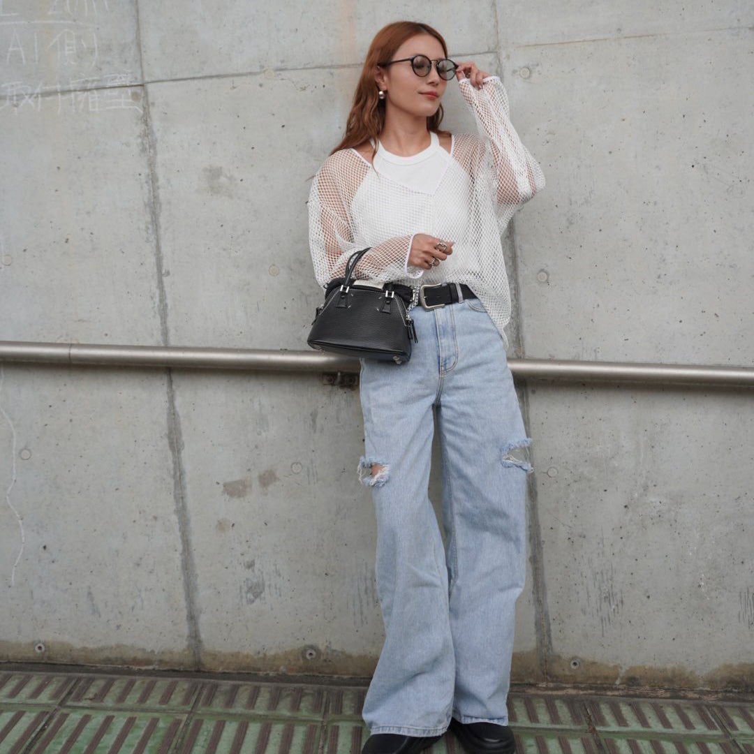 V衿メッシュプルオーバー