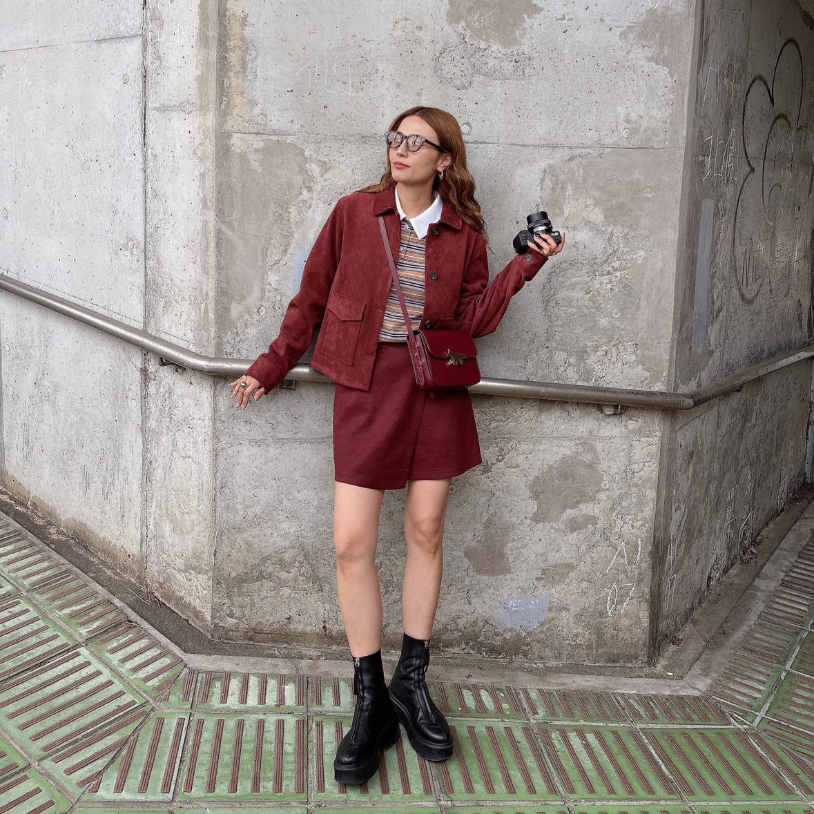 ポロ衿ボーダーロングシャツ