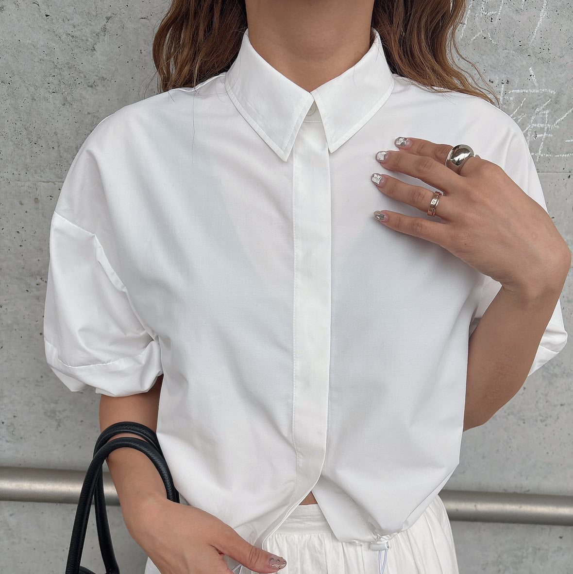 ボリュームスリーブドロストショートシャツ